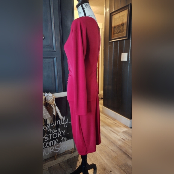 Narciso Rodriguez Burgundy/Red Ruching Long Sleeve Dress - Picture 3 of 7